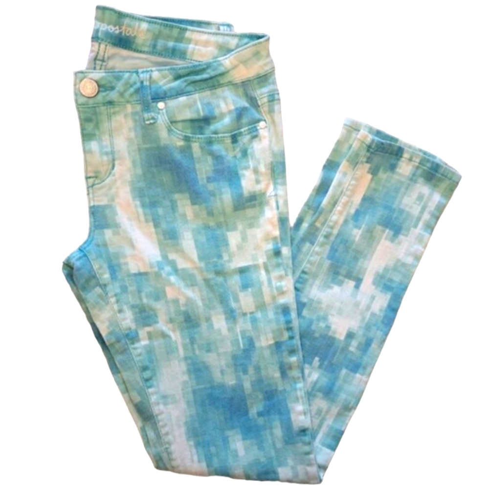 Aeropostale Lola Jeggings Blue Pixel Ombre Geo Size 8